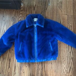 Kids Royal Blue Faux Fur Jacket - Cozy Zip Front Coat